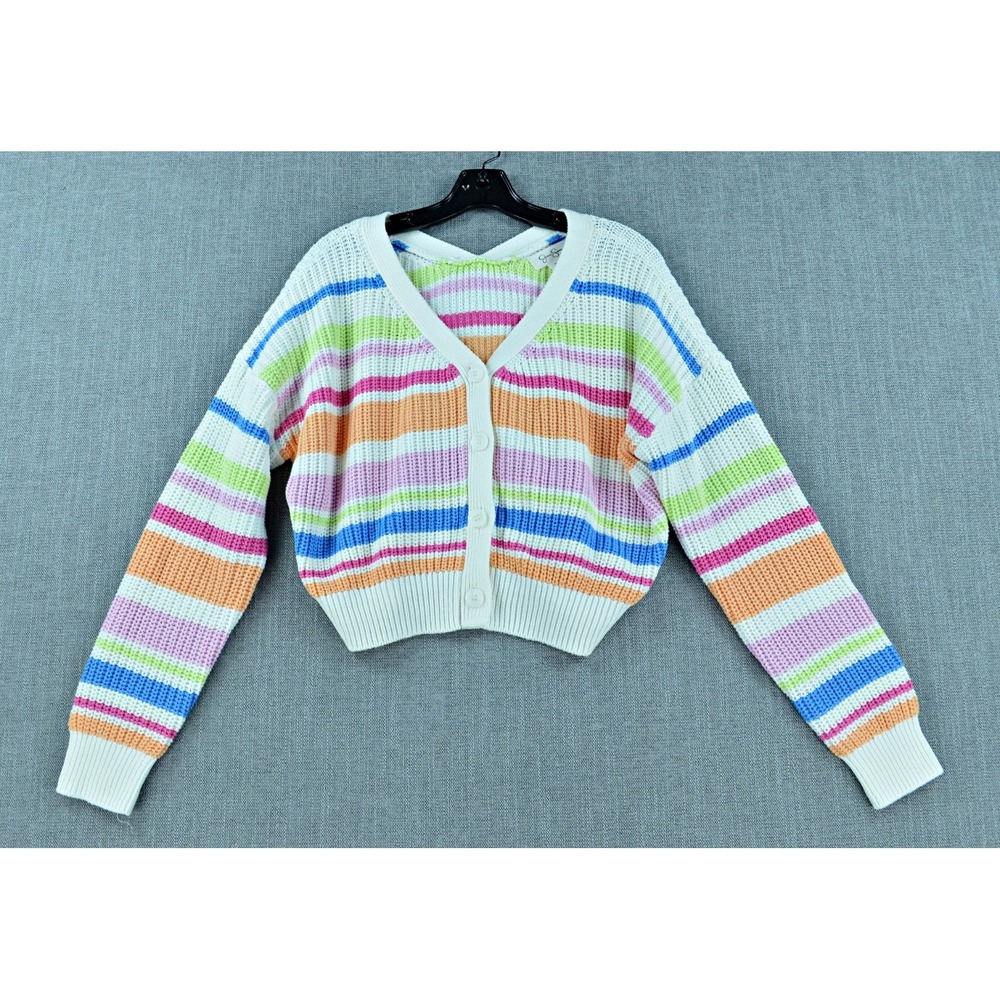 Jessica Simpson Cardigan Women's XL Striped Rainbow Color Cropped Sweater